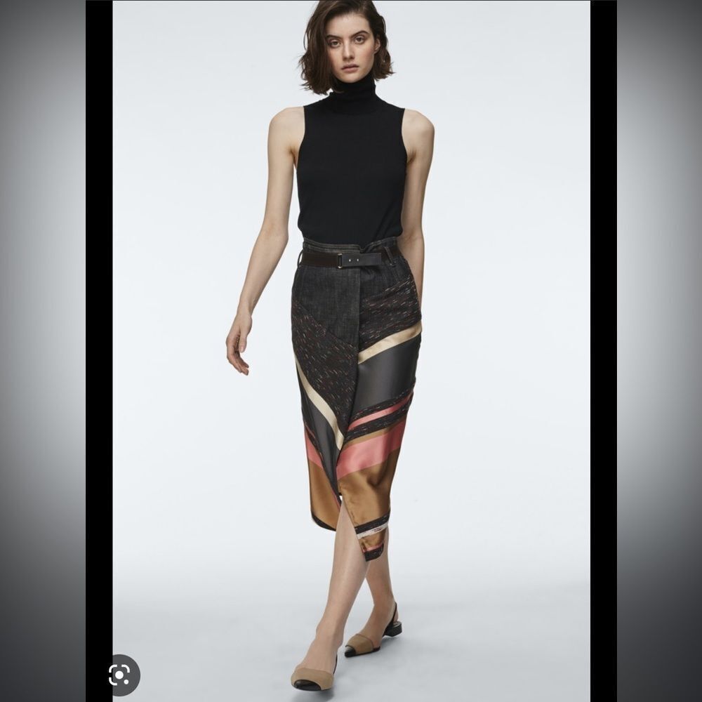 Asymmetrical Women's Skirt in Black, Pink, and Tan - Picture 2 of 16